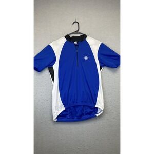 Canari Cycling Jersey‎ Mens Medium Blue White Short Sleeve 1/4 Zip Rear Pockets
